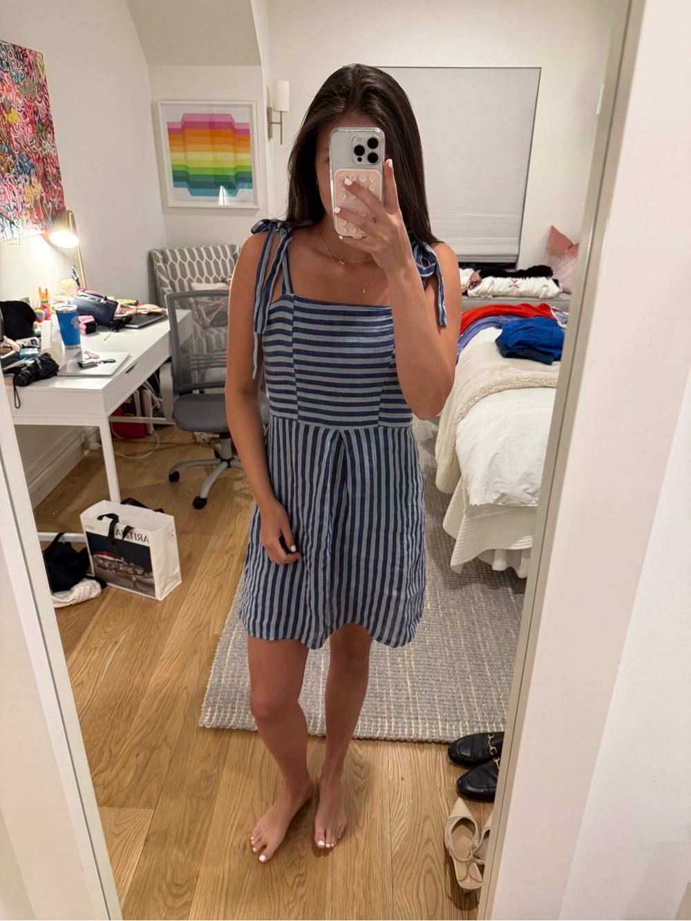 Island Company Blue and White Striped Mini Dress